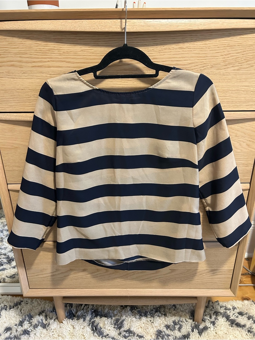 J. Crew Navy and Beige Striped Boatneck Blouse Size S
